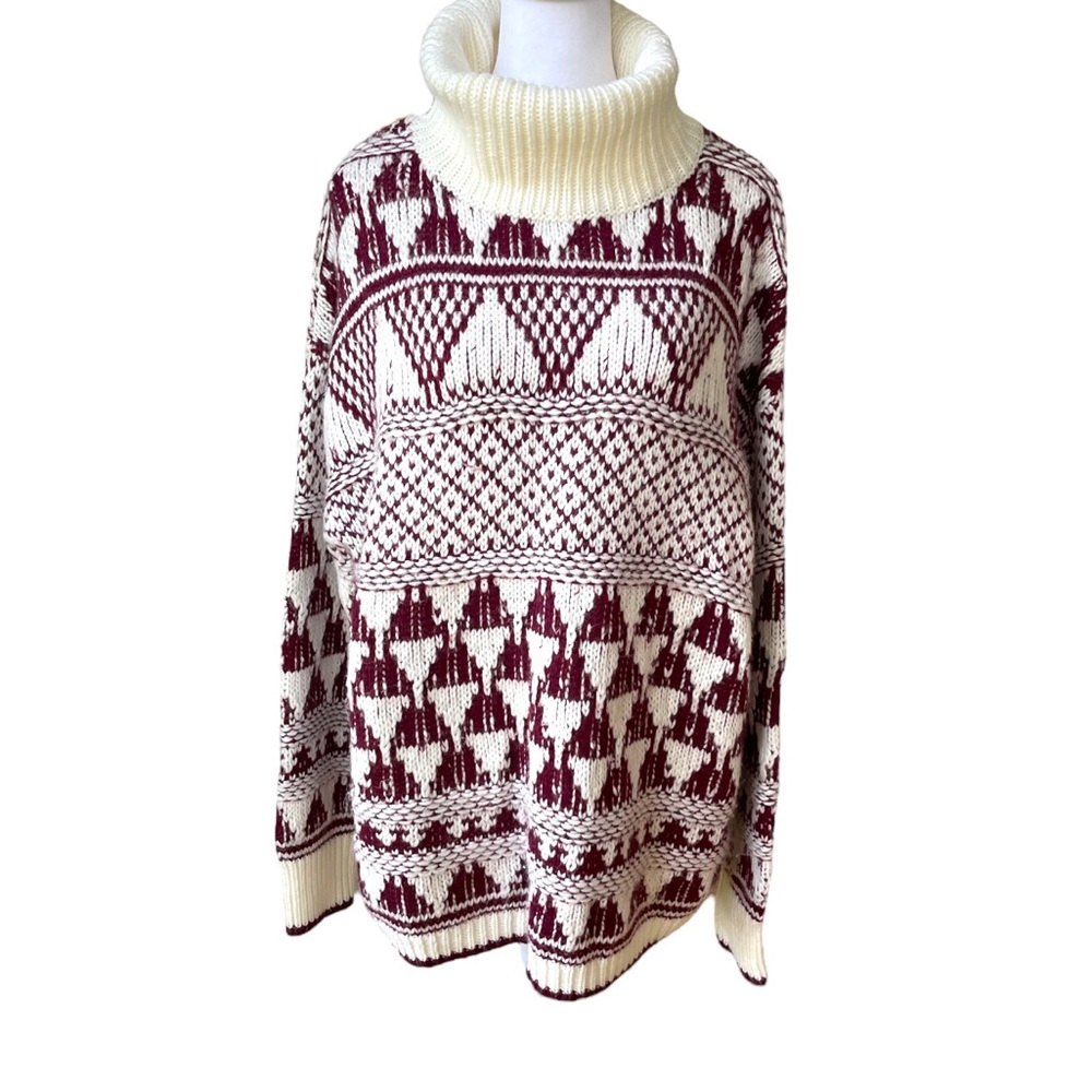 Vintage Liberty Lane Burgundy and White Intarsia Heart Sweater Size XL